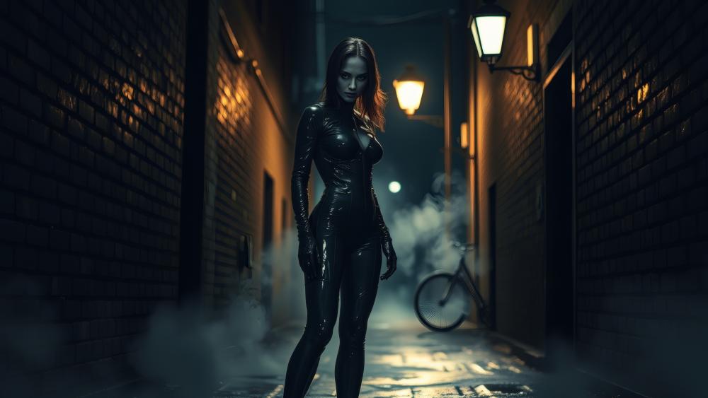 Superheroine of the Night in a Dark Alley wallpaper