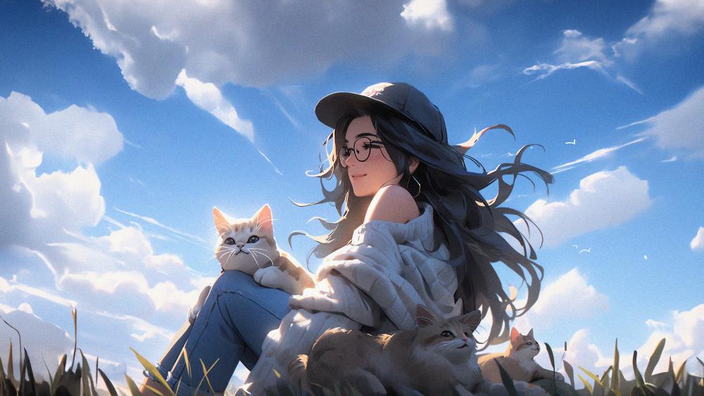 Dreamy Day with Anime Cats in 4K wallpaper