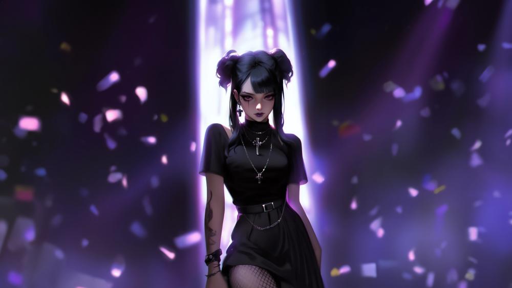 Gothic Anime Elegance in Purple and Black wallpaper