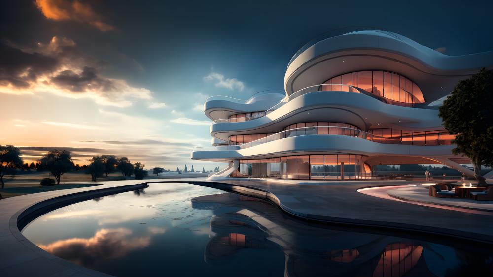 Futuristic Luxury Mansion by the Water wallpaper