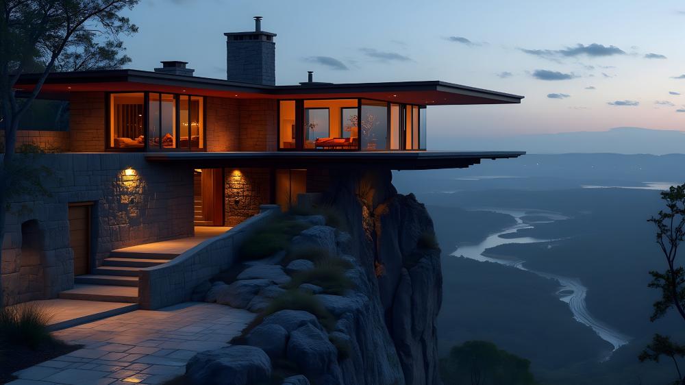 Luxury Cliffside Retreat at Dusk wallpaper