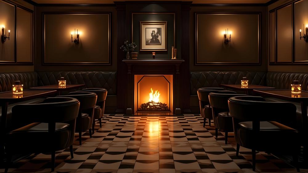 Restaurant Charm and Warmth by the Fireplace wallpaper