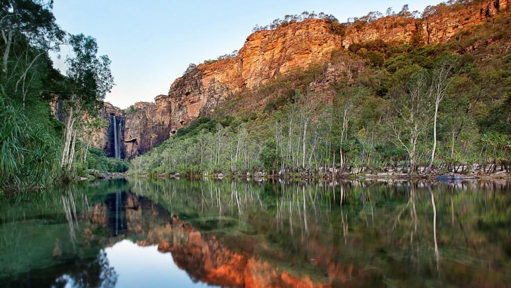 Majestic Jim Jim Falls in Kakadu Panorama wallpaper