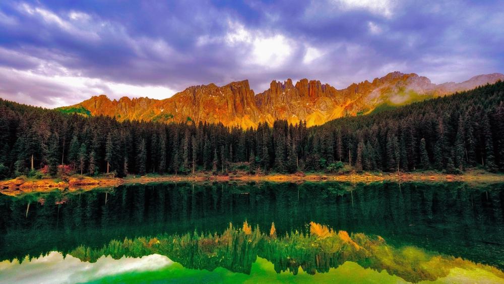 Mountain Serenity at Lago di Carezza wallpaper