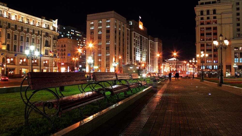 City Lights and Night Benches wallpaper