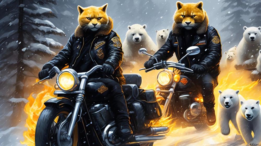 Cat Bikers Riding with Polar Pals wallpaper