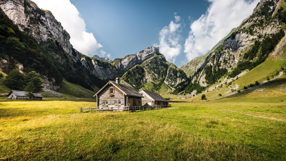 Alpine Serenity in Swiss Valley wallpaper