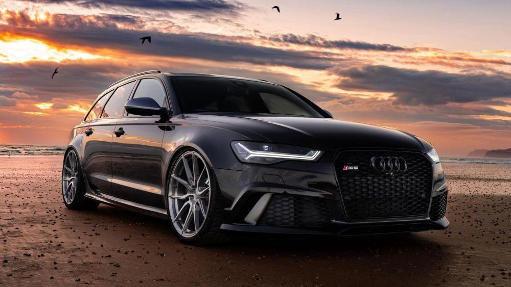 Audi RS6 on a Sunset Beach Drive wallpaper