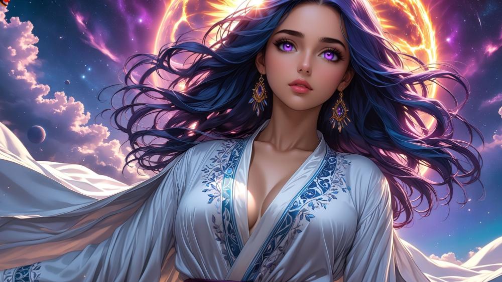 Mystical Anime Beauty with Purple Eyes wallpaper