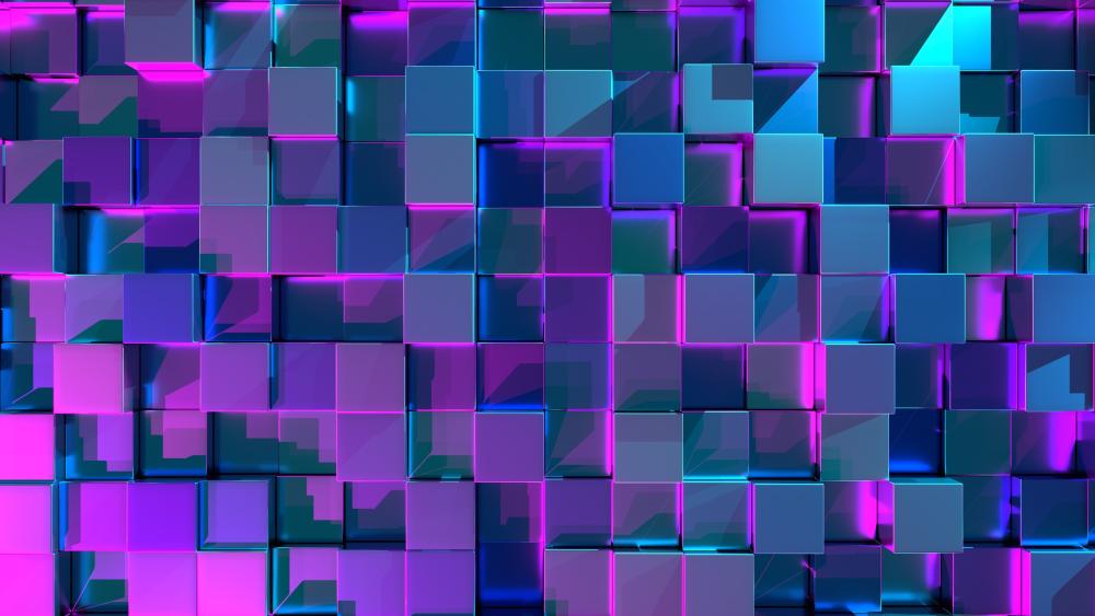 Neon 3D Cubes in Blue and Purple Vibrance wallpaper