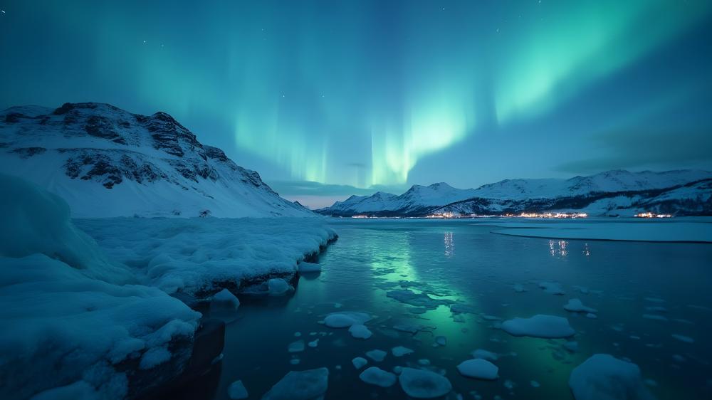 Winter Aurora Over Icy Lake wallpaper