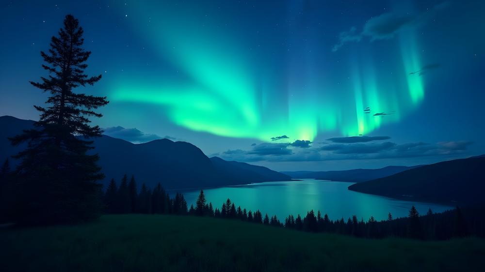 Aurora Magic Over Tranquil Lake and Mountains wallpaper