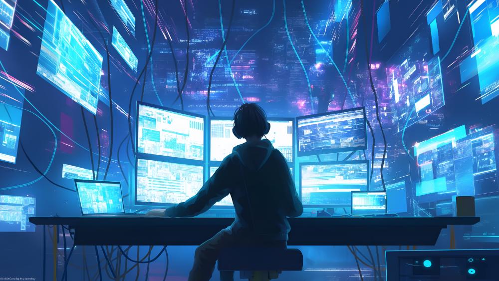 Hacker in a Cyberpunk World of Tech Dreams wallpaper