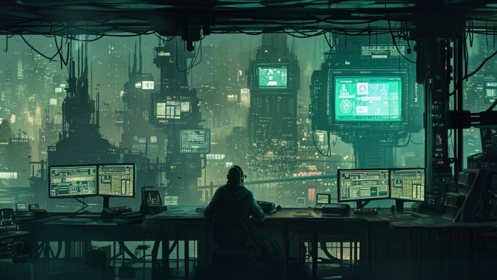 Futuristic Metropolis Control Room Vibes wallpaper