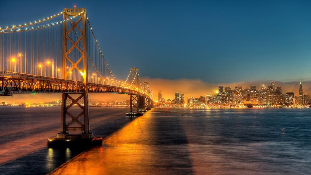 Golden Lights of the Bay Bridge at Dusk wallpaper