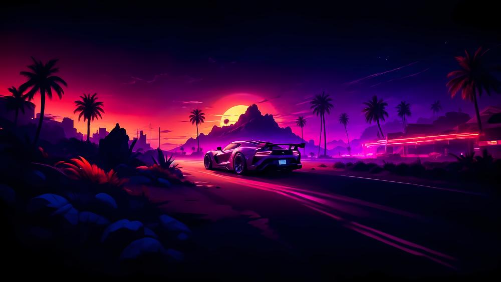 Neon Horizon Dreamscape Road Trip wallpaper