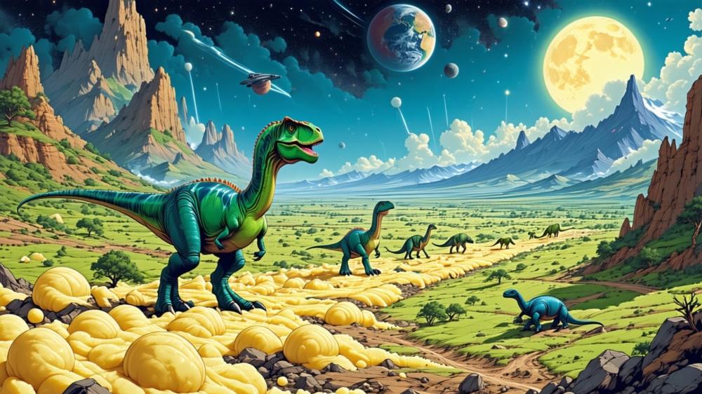 Dinosaur Odyssey Under Cosmic Skies wallpaper