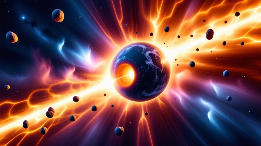 Cosmic Wonder Planet and Energy Eruption Art wallpaper