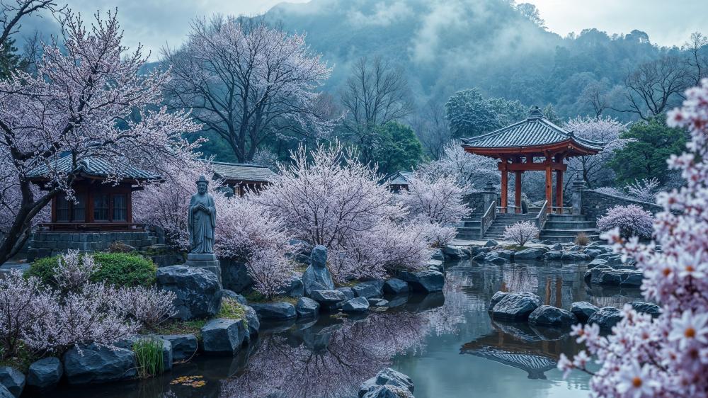 Spring Serenity in a Japanese Zen Garden wallpaper