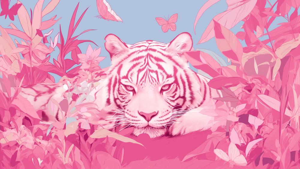 Pink Jungle Dreamscape with Majestic Tiger wallpaper