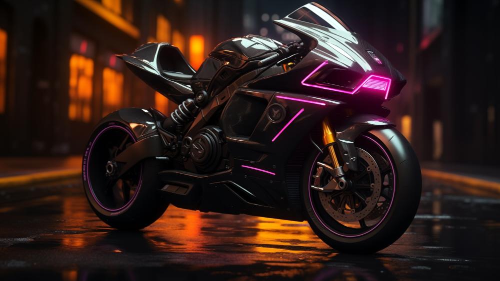 Futuristic Night Ride: Sleek Motorcycle wallpaper