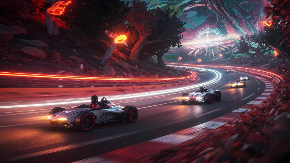 Racing Fantasy Futuristic Night Drive wallpaper