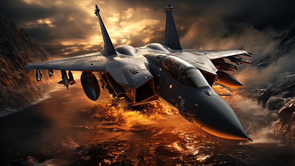 Thunderous Jet in Fiery Skies wallpaper