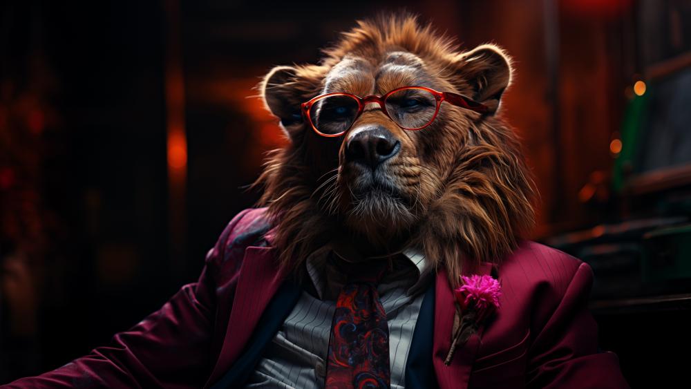 Lion in Glasses Looking Dapper and Distinguished wallpaper