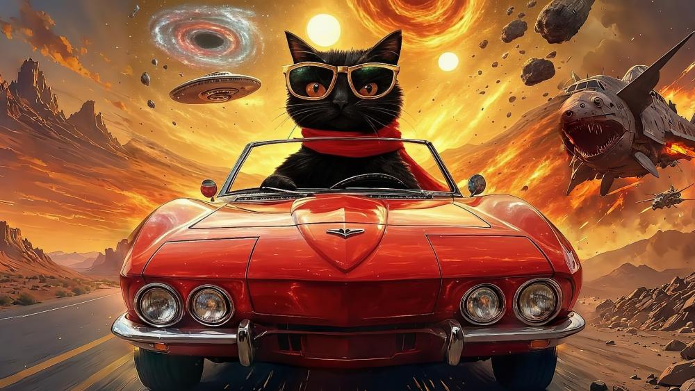 Black Cat In Corvette wallpaper