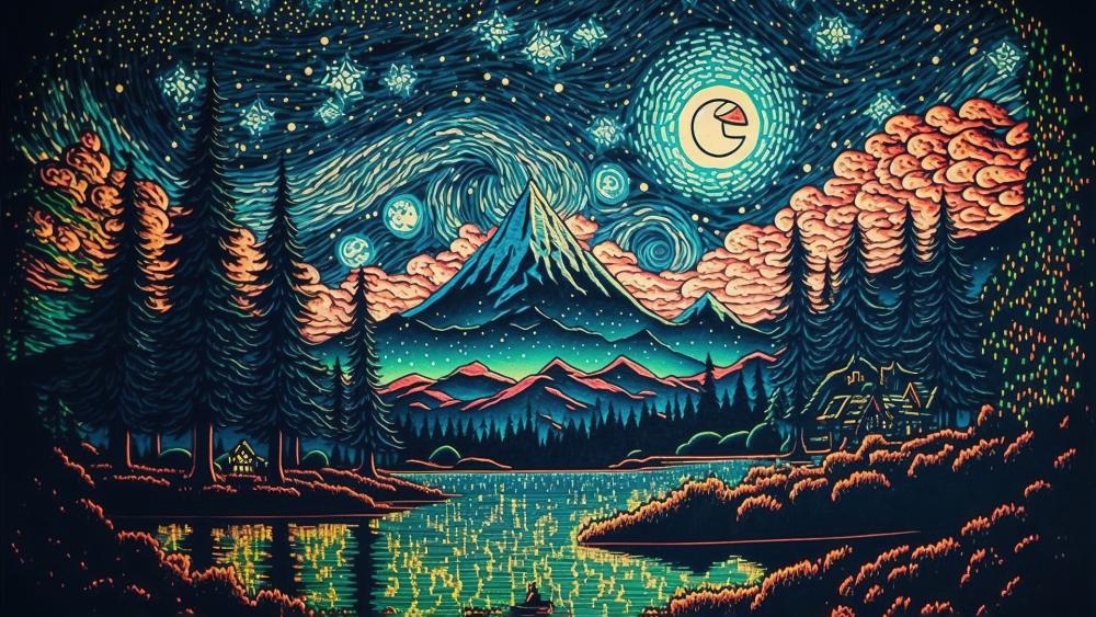 Starry Night Fantasy in Van Gogh Style wallpaper