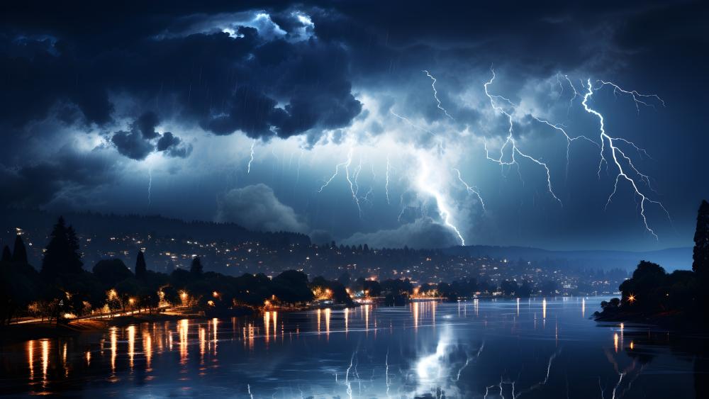 Thunderous Night Over the Cityscape wallpaper