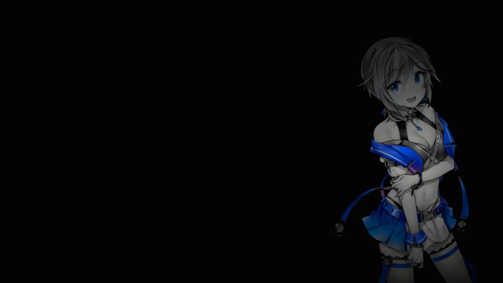 Anime Girl on Black with Vivid Blue Accents wallpaper