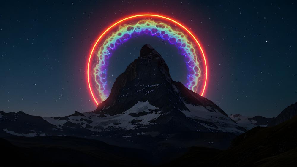 Rainbow Aura Over Mystical Peak wallpaper