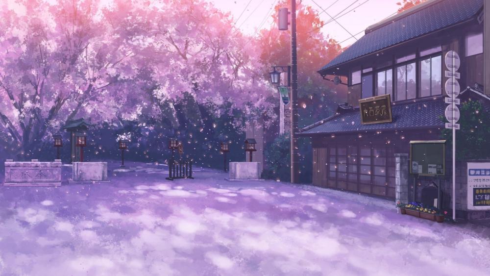 Cherry Blossom Haven in Anime Splendor wallpaper