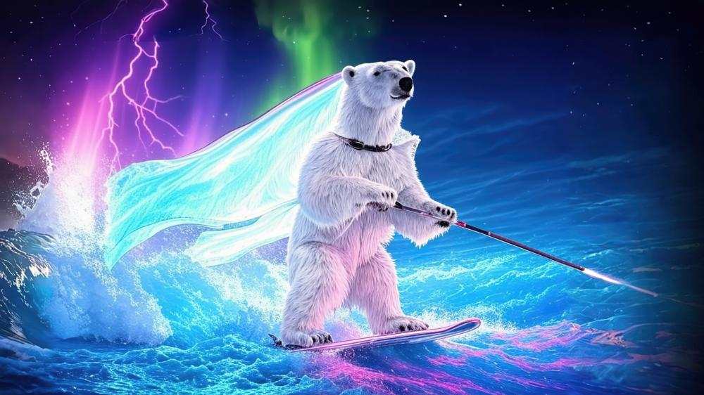 Neon Skiing Polar Bear wallpaper