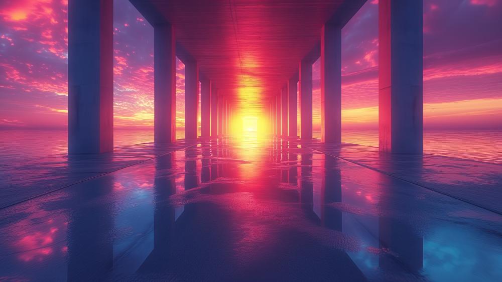 Neon Dreams at the Sunset Pier wallpaper