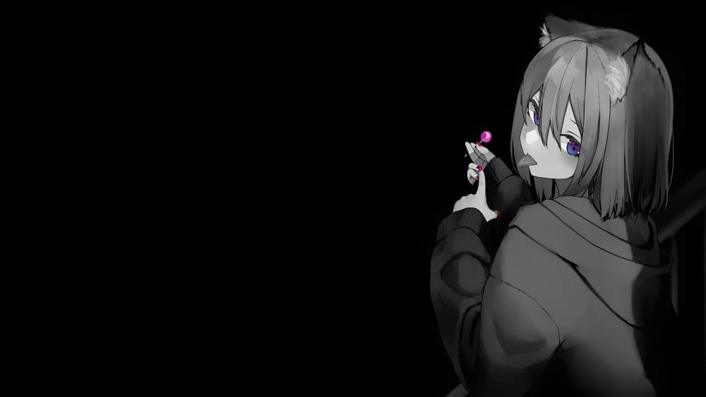 Nekomimi Enchantment in Black and White wallpaper