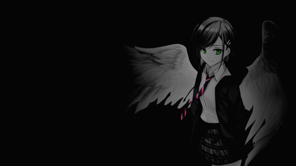 Angel in School Uniform on Dark Background wallpaper