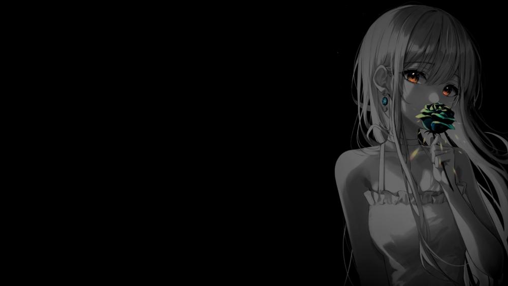 Mysterious Elegance in Monochrome Anime Art wallpaper