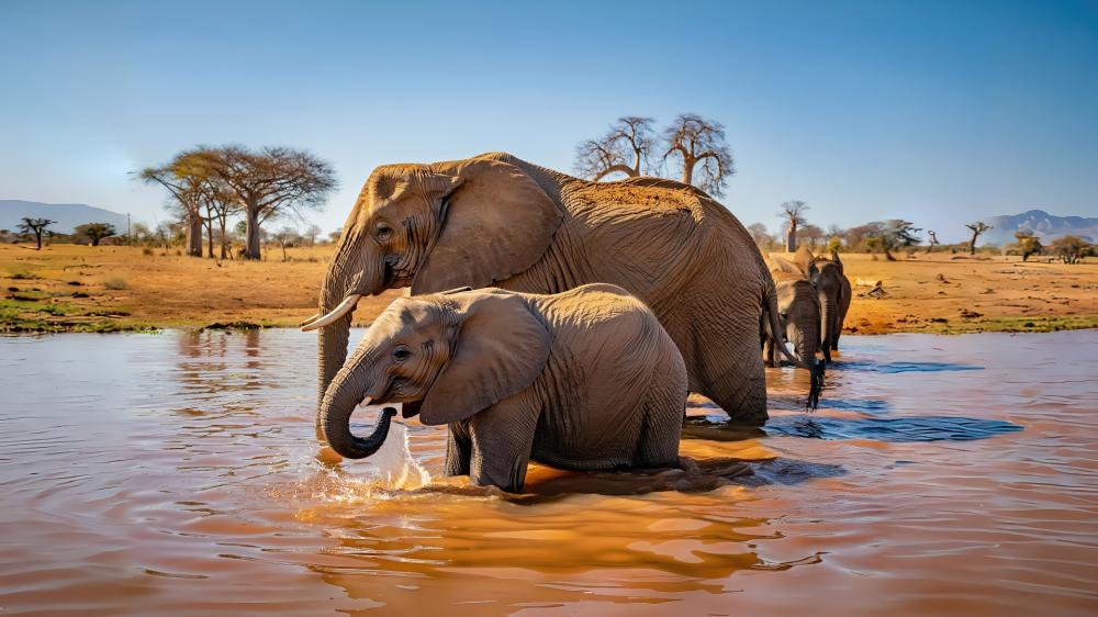 Elephants Roaming in Digital Savannah wallpaper
