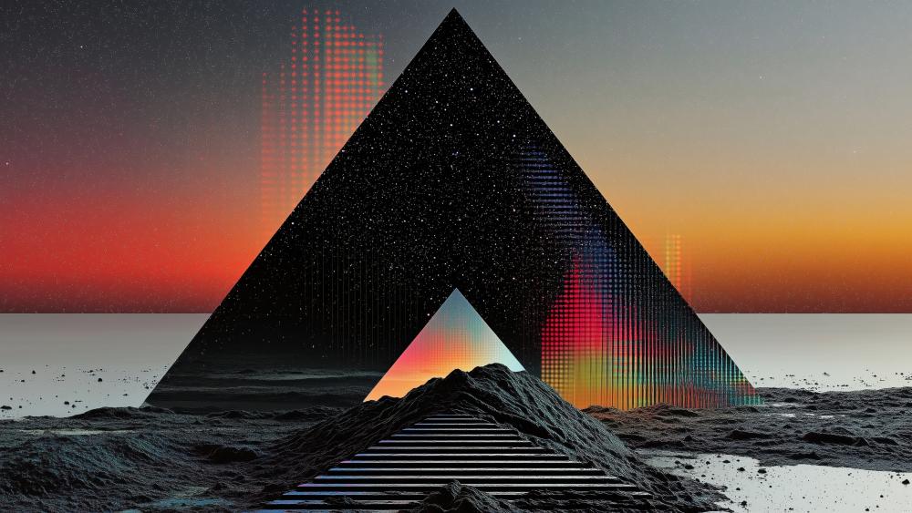 Glitchy Retro Pyramid in a Digital Horizon wallpaper