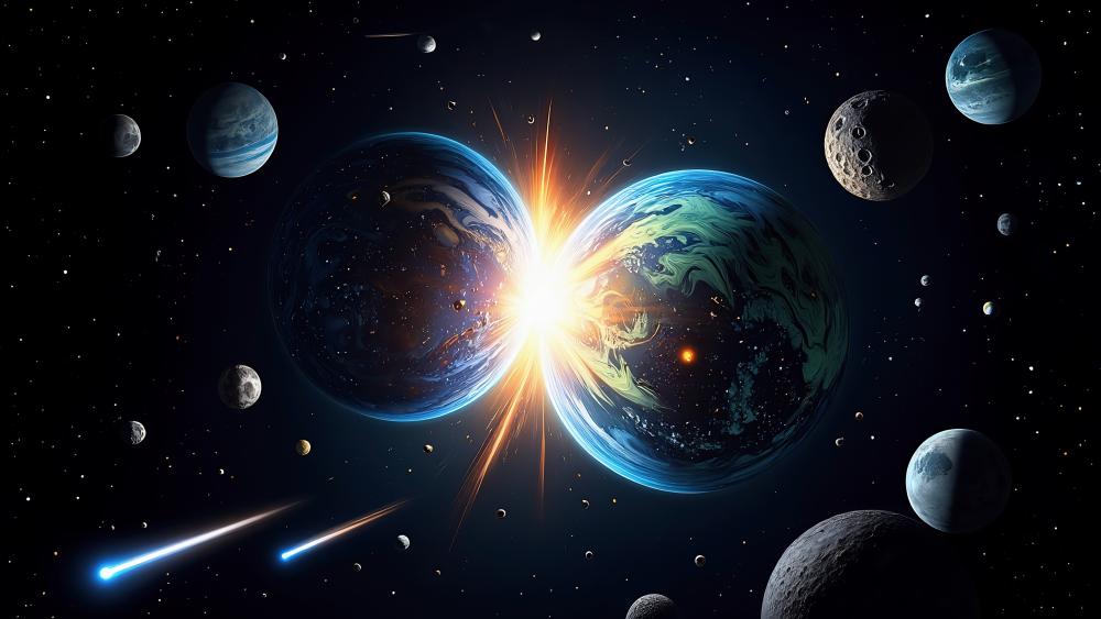 Colliding Cosmic Wonders in Vivid Detail wallpaper
