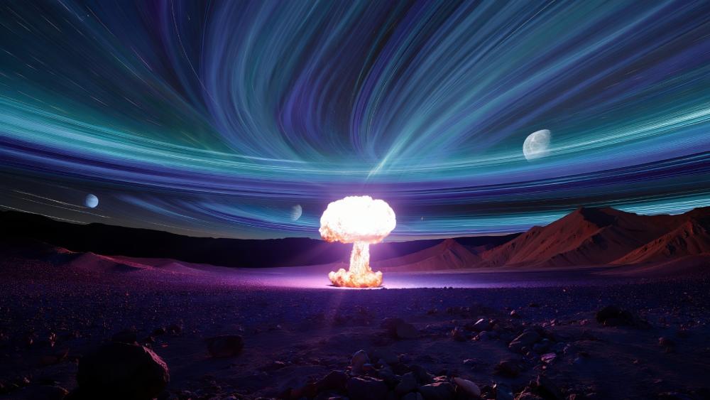Mystical Cosmic Explosion in a Fantasy Landscape wallpaper