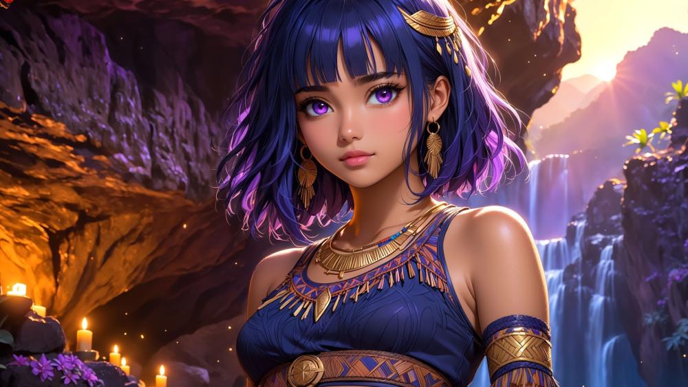 Mystical Cavern Guardian with Purple Eyes wallpaper