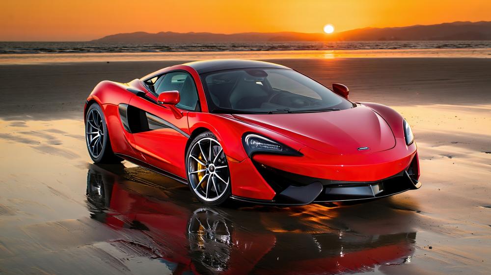 Red Supercar Against a Fiery Sunset wallpaper