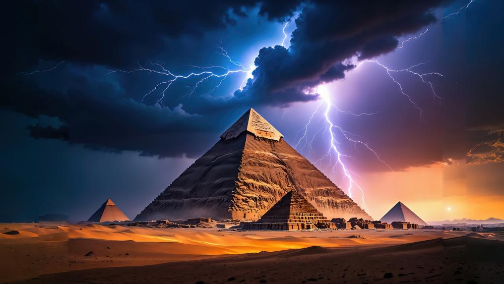 Mystical Pyramid Under Stormy Skies wallpaper