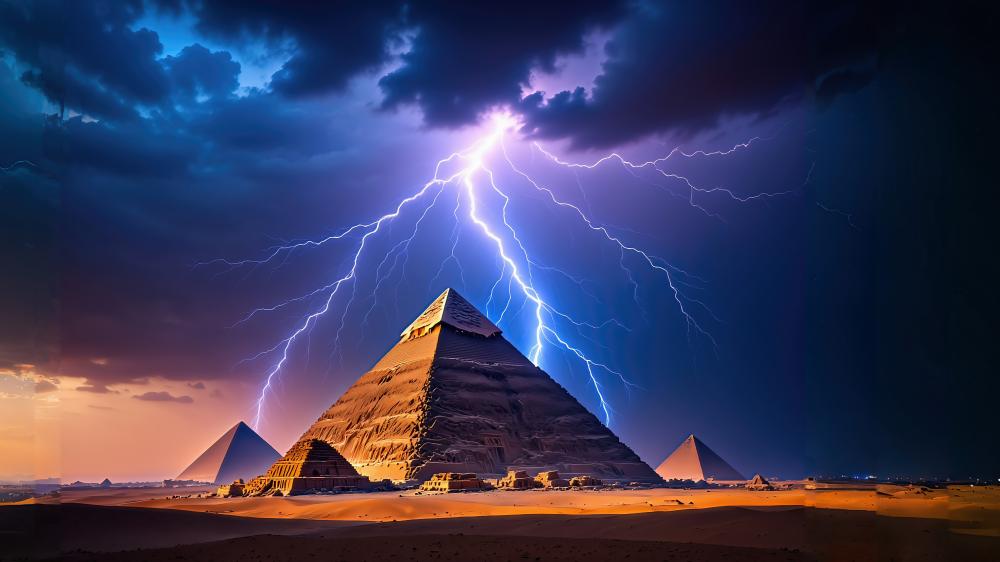 Mystical Night Storm Over Ancient Pyramid wallpaper