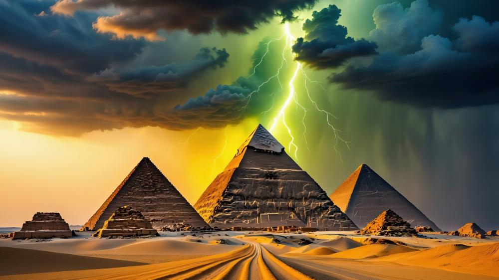 Pyramids Under Electrifying Stormy Skies wallpaper