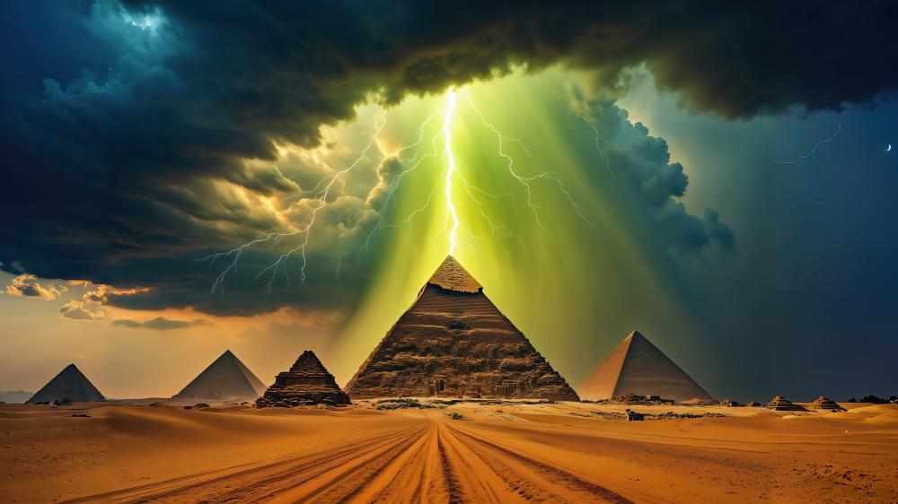 Green Lightning on a Pyramid wallpaper