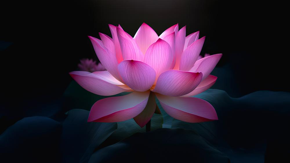 Radiant Beauty of the Pink Lotus in Darkness wallpaper